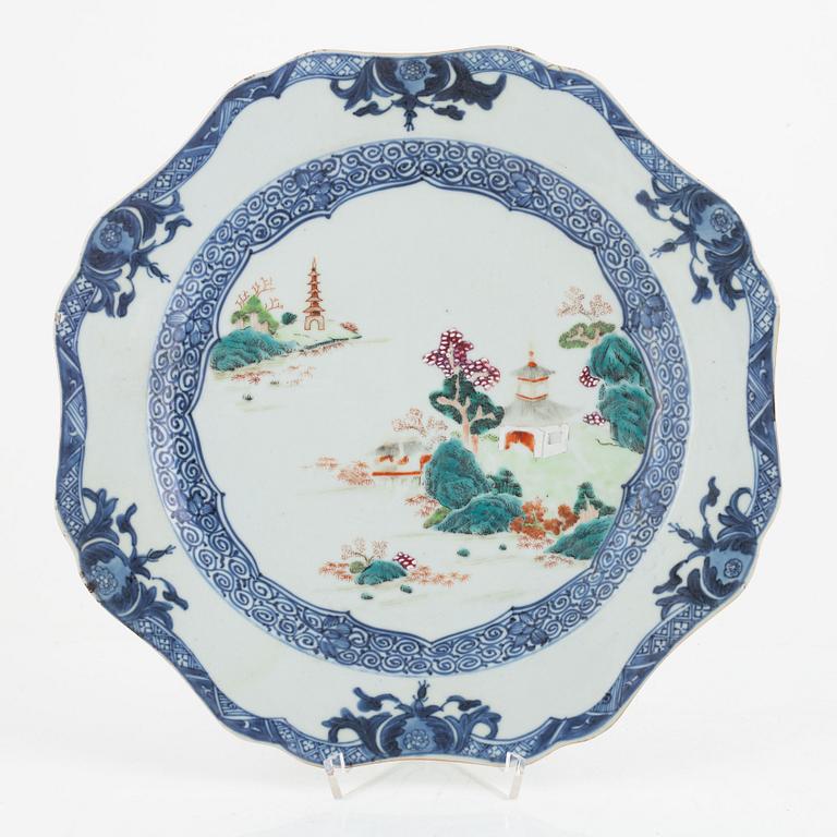 Three blue and white porcelain serving dishes, China, Qianlong (1736-95).