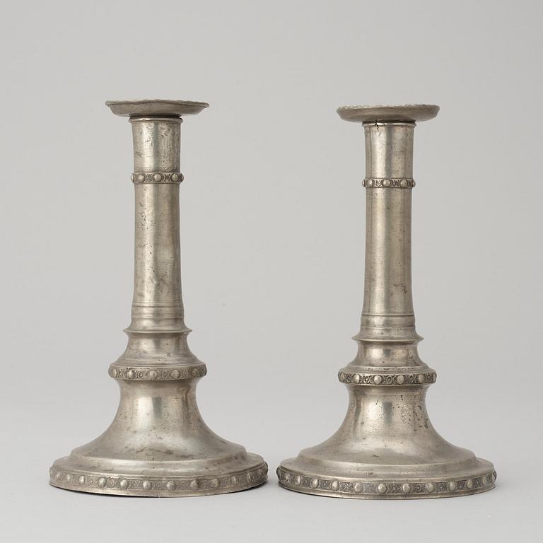 A pair of Gustavian pewter candlesticks by M Moberg 1786.