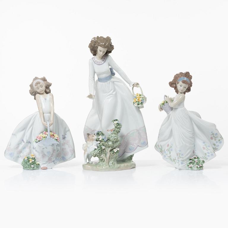 Lladró, figurines, 3 pcs, "Wildflowers", "Floral path" and "Sunday stroll".