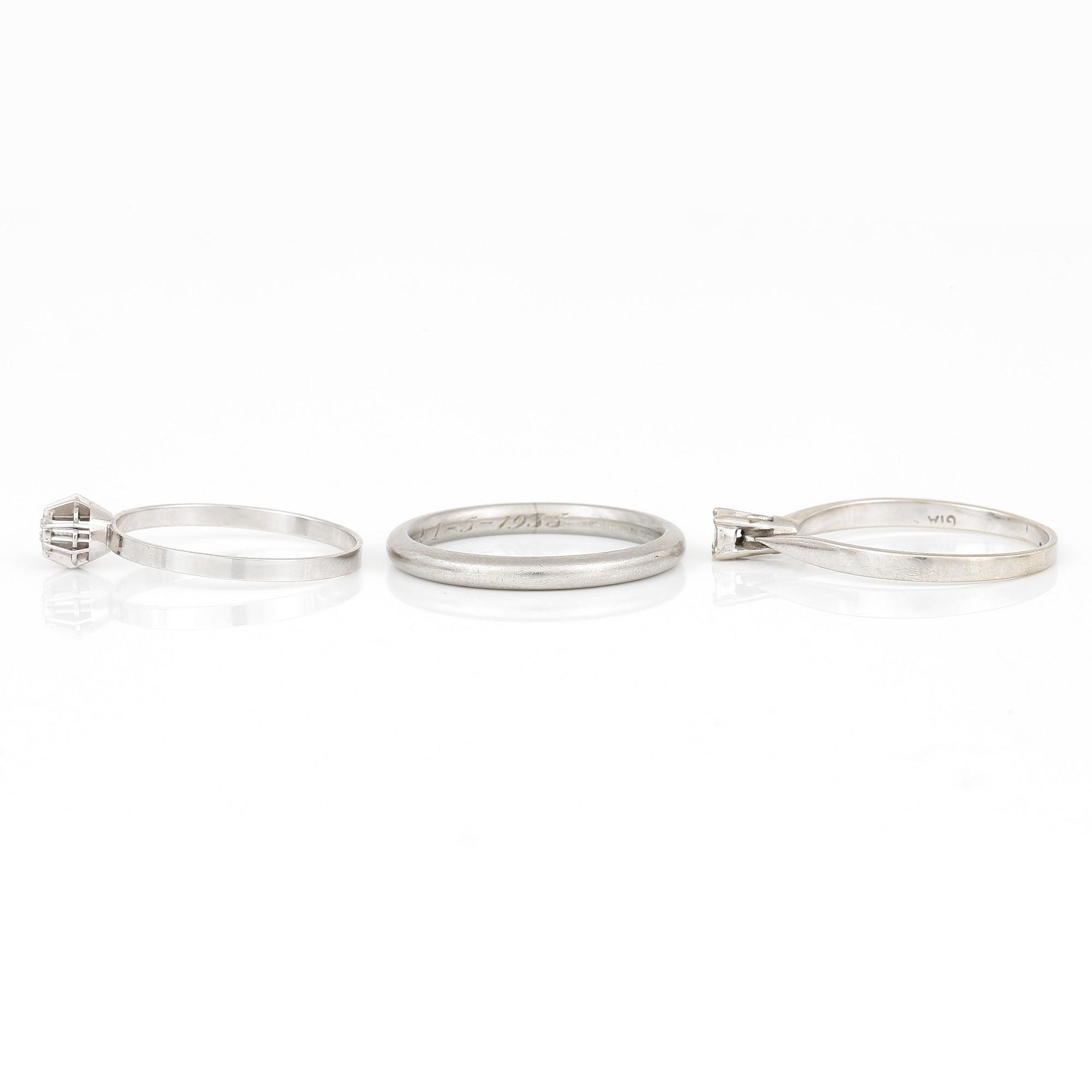 RINGAR, 3 st, med åttkantslipade diamanter, totalt ca 0,015 ct.