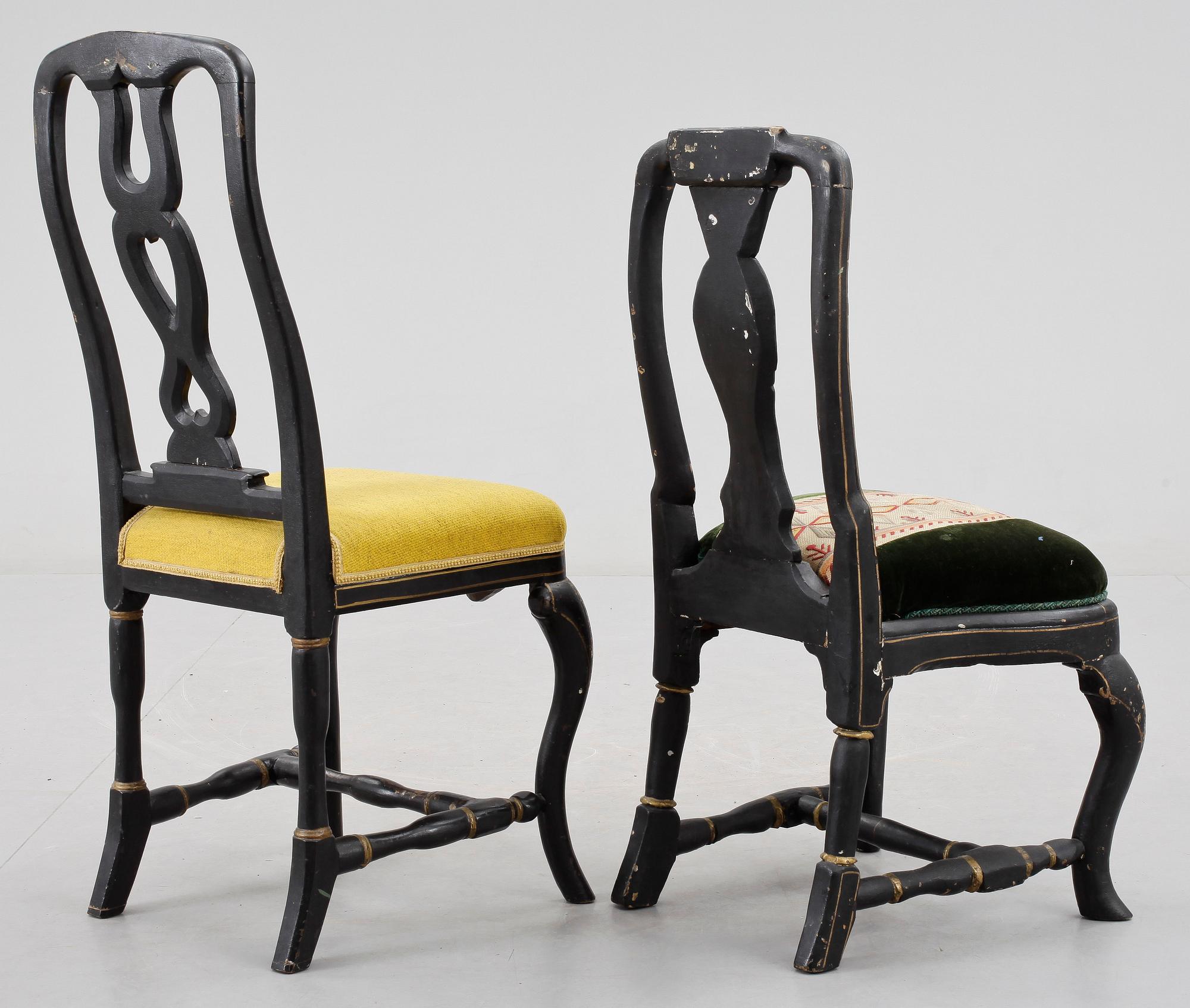 Stolar, 3+3 st. senbarock / rokoko provinsarbete, 1700-tal.
