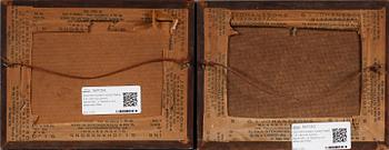 OIDENTIFIERAD KONSTNÄR, 2 st, oljor på pannå, signerade JV Nyberg och daterade 1936.