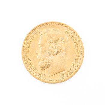 Gold coin, Nicholas II, Russia, 5 Rubles, 1898.