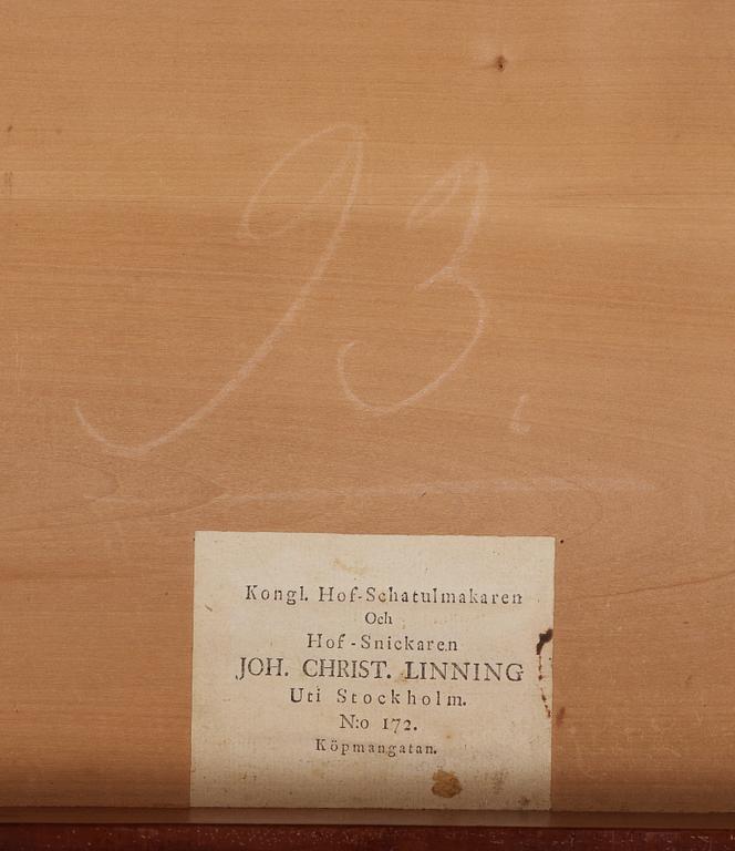 A late Gustavian 18th century writing cabinet by J. C. Linning, master 1779.