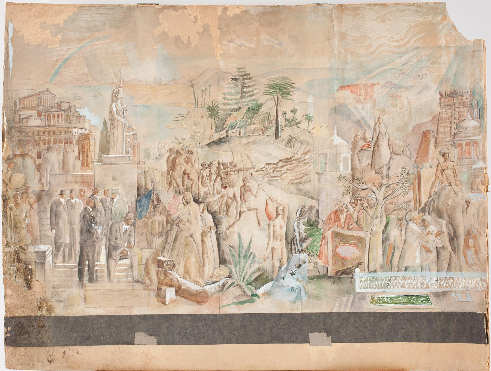 FÖRLAGOR TILL MURALMÅLNINGAR, 3 delar, blandteknik, 1900-talets första hälft, troligen 1920-tal.