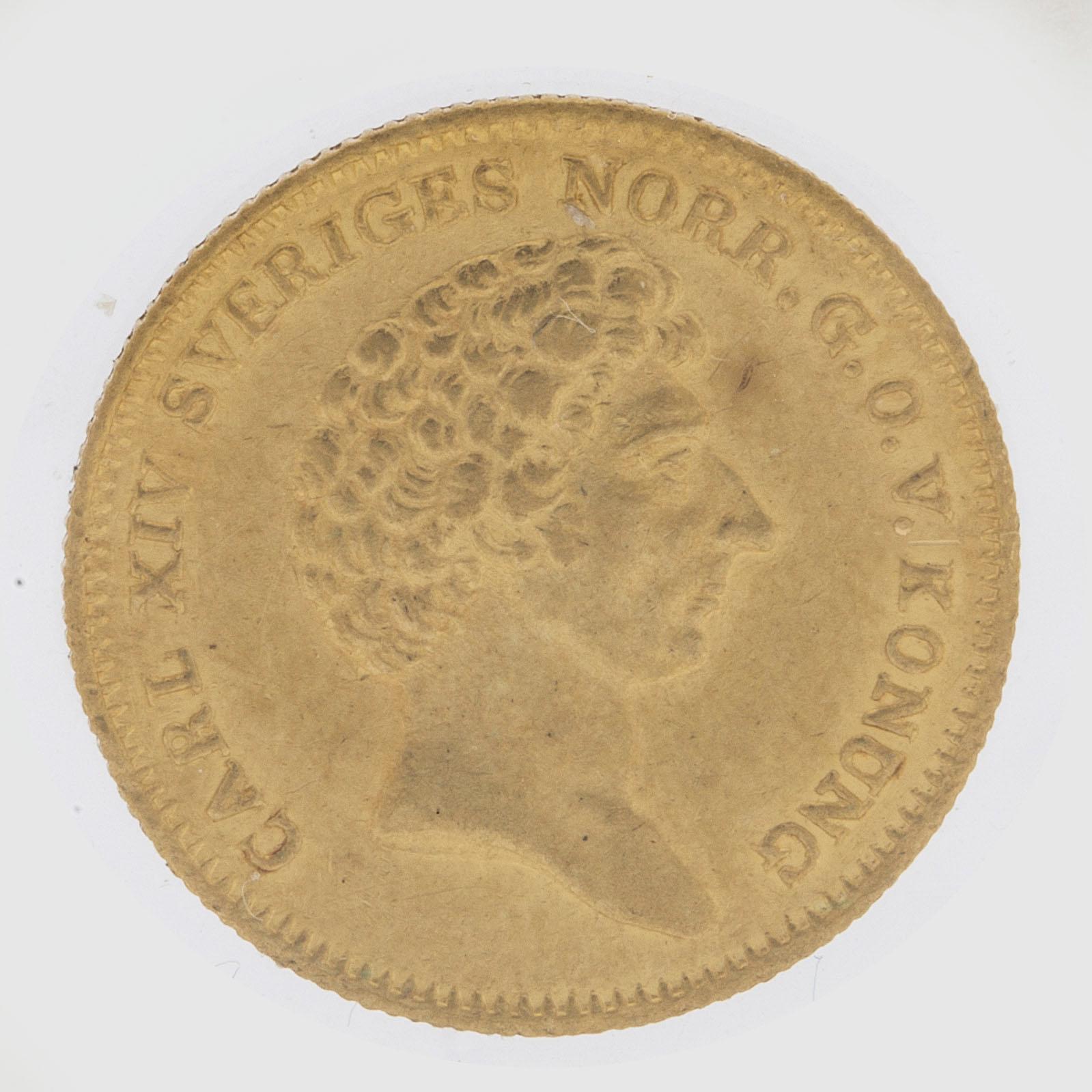A gold 1 ducat coin Karl XIV Johan of Sweden, 1832.