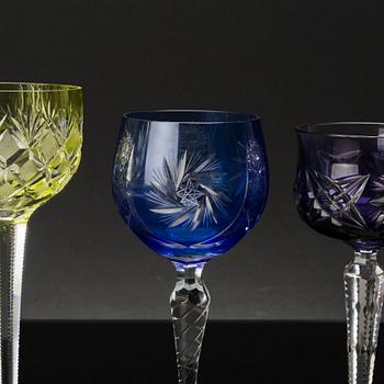 NINE WINE GLASSES, 20th century.