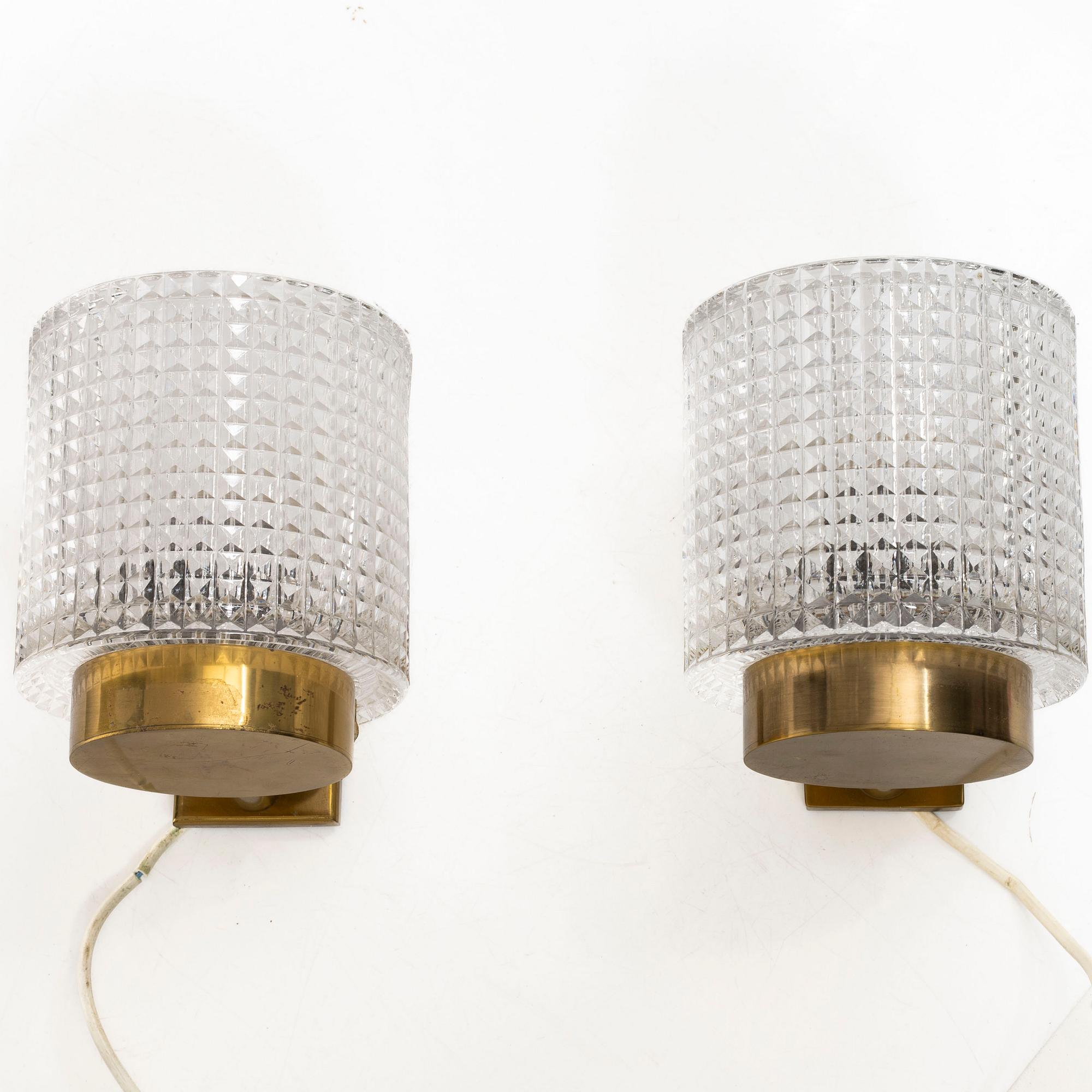 Carl Fagerlund, wall lamps, a pair, Orrefors, 1960s.