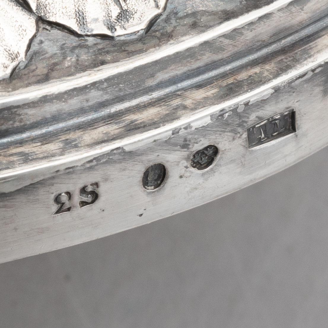 Anders Lundqvist, bread basket on foot, silver, Stockholm 1824.