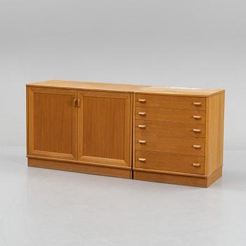 An oak veneered cabinet and chest of drawers, later part of the 20th Century.