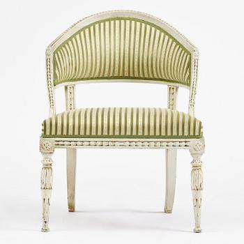 A late Gustavian open back armchair, Stockholm, late 18th century.