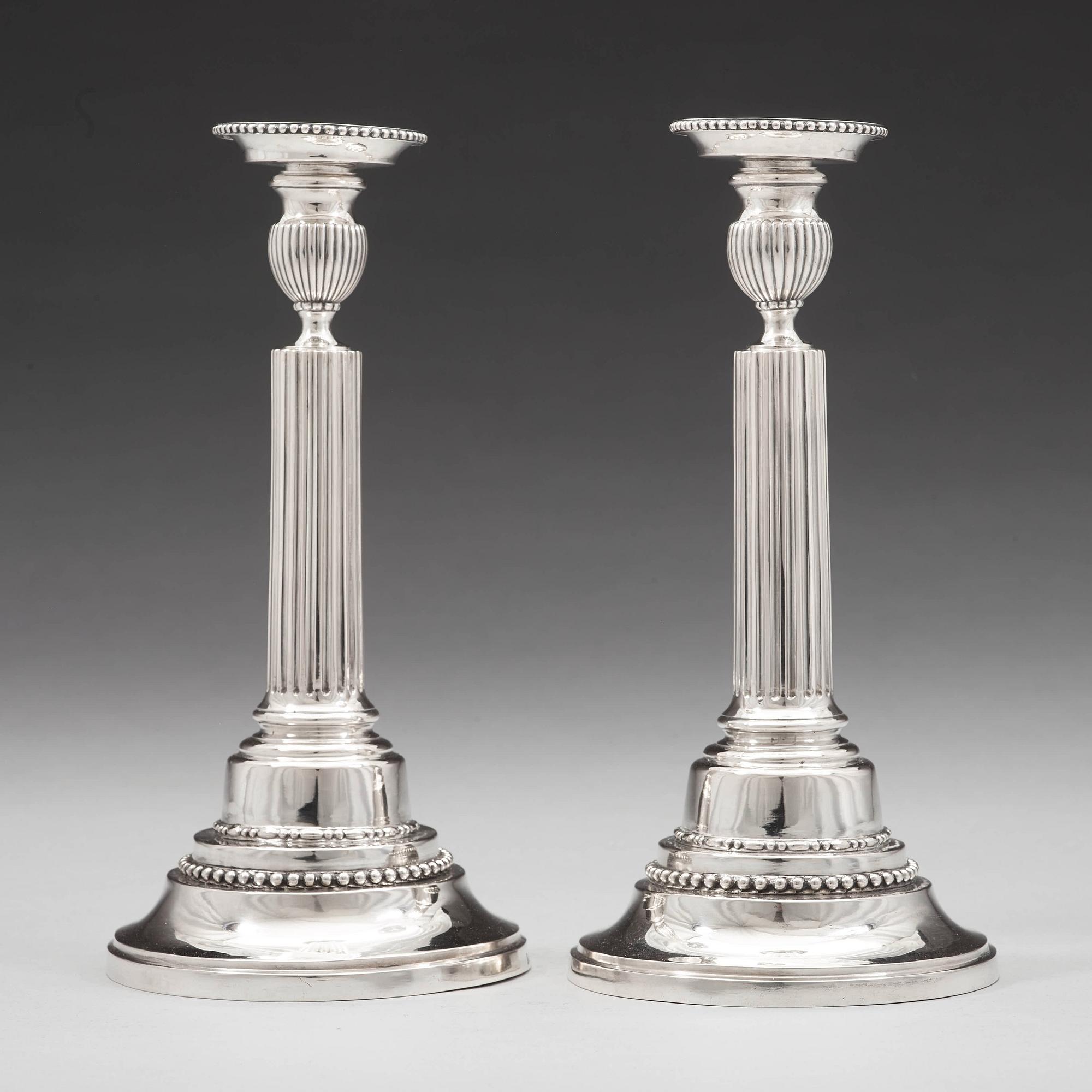 A pair of Swedish 18th century silver candlesticks, mark of Johan Ekholm, Stockholm 1788.