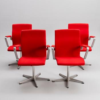 ARNE JACOBSEN, skrivbordsstolar, 4 st, "Oxford", Fritz Hansen Danmark 1986.