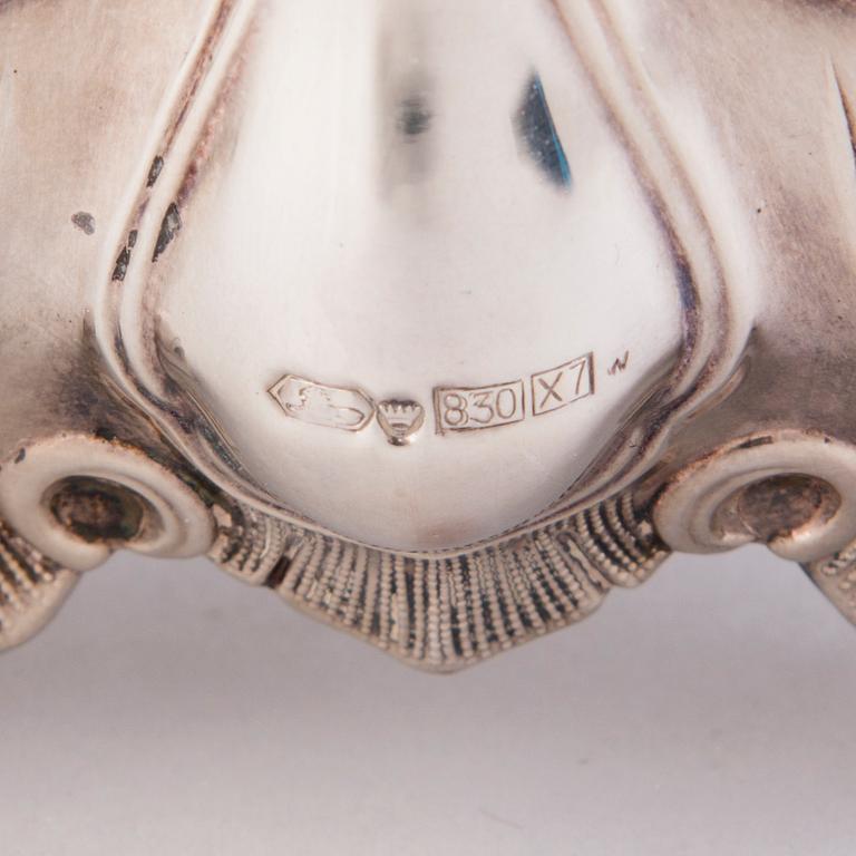 CANDELABRUM AND CANDLESTICK, silver, Kultakeskus Oy, Hämeenlinna, 1965 and 1975.