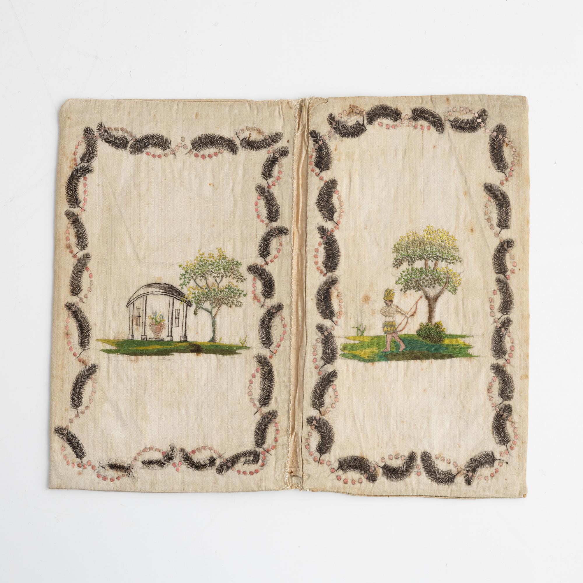 Two swedish 18 century silk wallets.ca 20,5 x 11,5 & 17,5 x 12,5 cm.