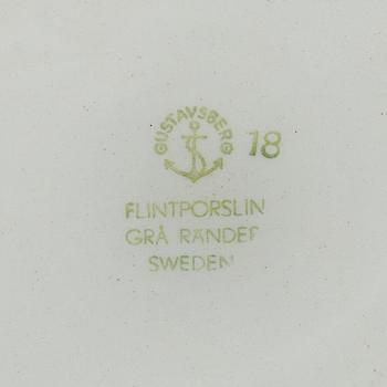 WILHELM KÅGE, 36 servisdelar, flintporslin,  "Grå ränder", Gustavsberg 1945-1969.