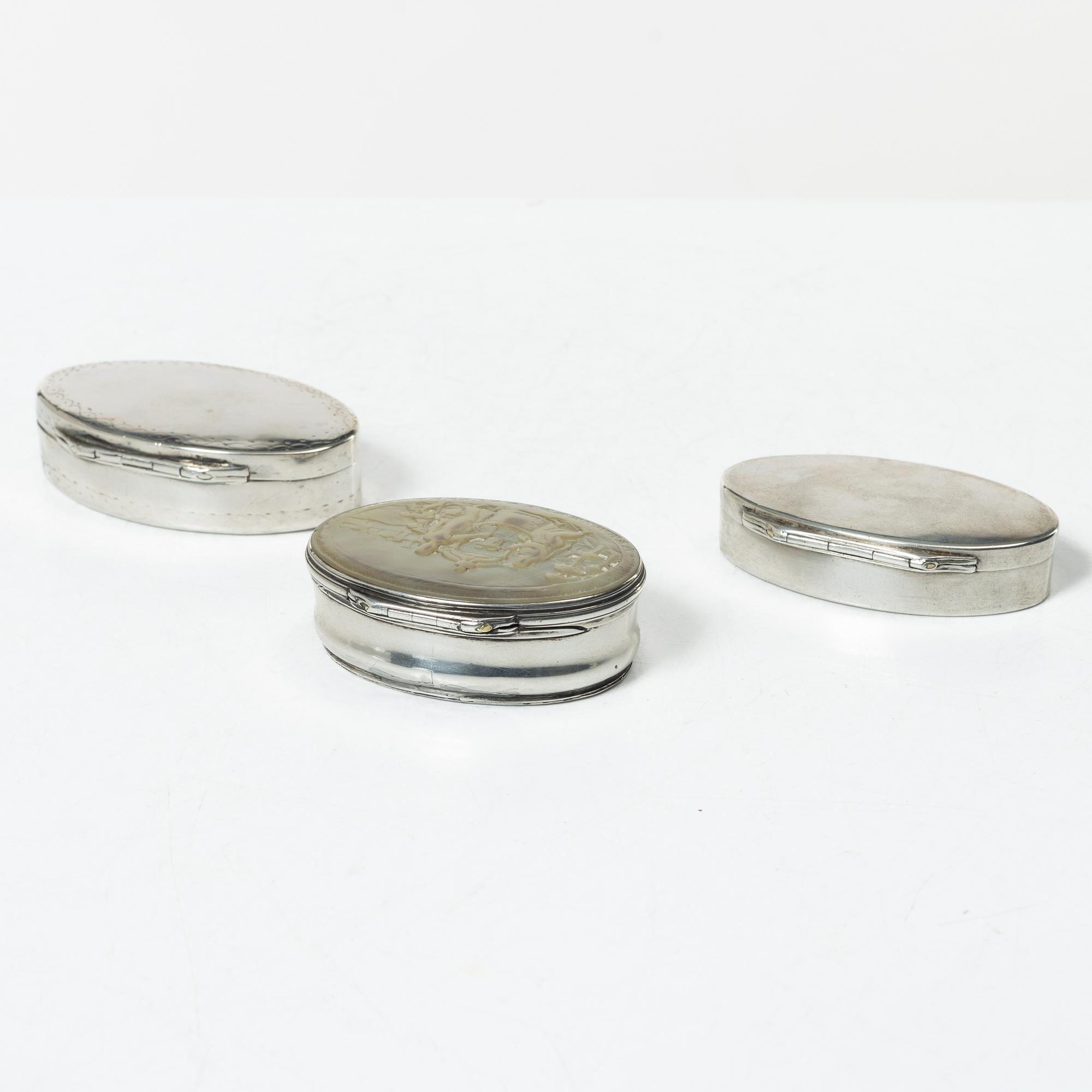 Three silver boxes, 18th-19th century.