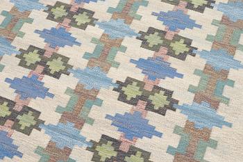 Judith Johansson, a carpet 'Riddarsporrar', flat weave, c. 245 x 177 cm, signed JJ E.