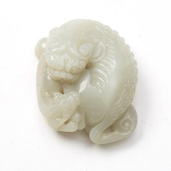 A nephrite sculpture of a reclining buddhist lion with its cub, presumably late Qing dynasty.