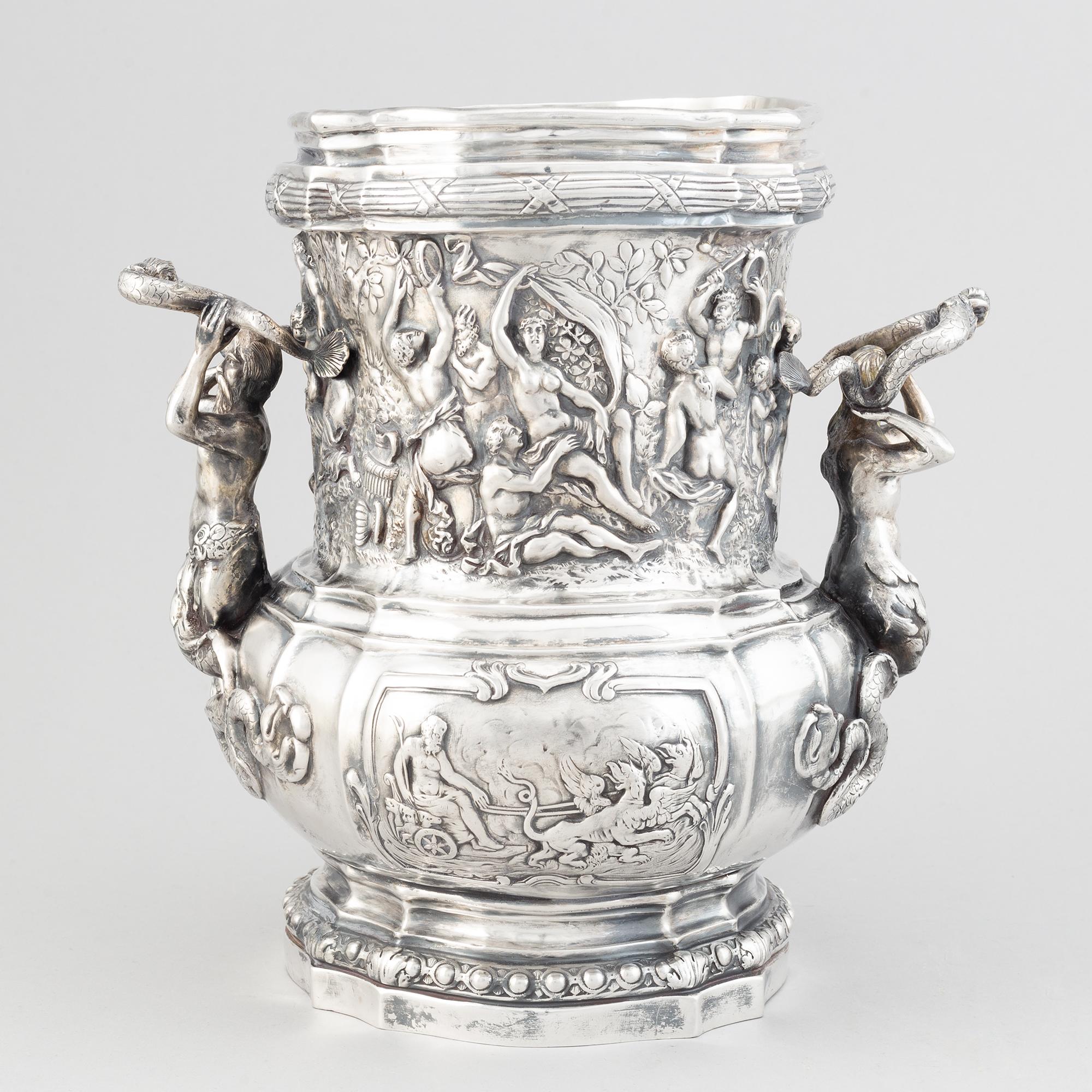 A German parcel-gilt silver wine-cooler, Hanau late 19th century.