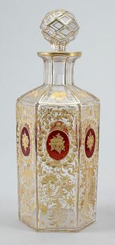 KARAFF med 11 GLAS, troligen Moser Karlsbad, 1800-tal.