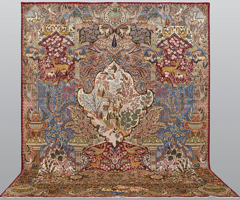 A carpet, Figural Kashmar, ca 385 x 295 cm.