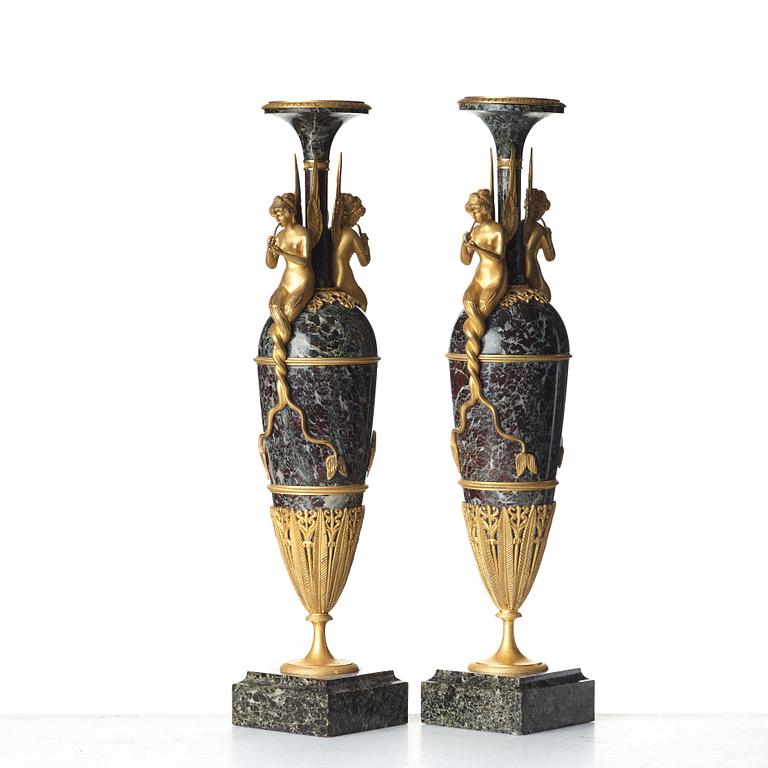 A pair of French Empire-style vases, design after Claude Galle, second half of the 19th century.