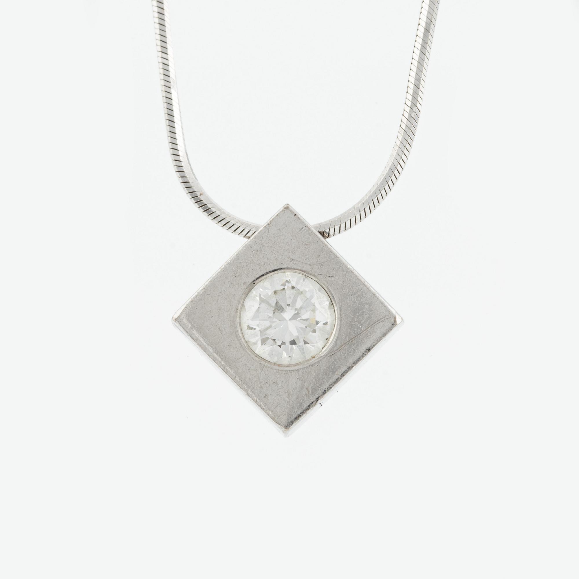 Collier, 18K vitguld med briljantslipad diamant.