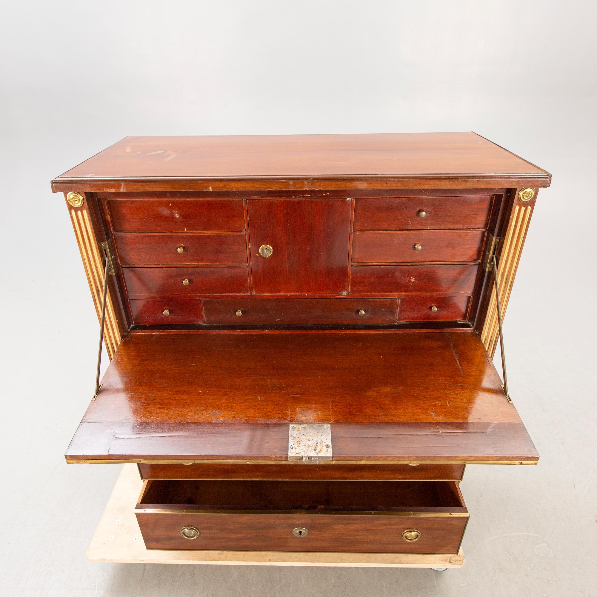 A late Gustavian mahogany escritoire around 1800.
