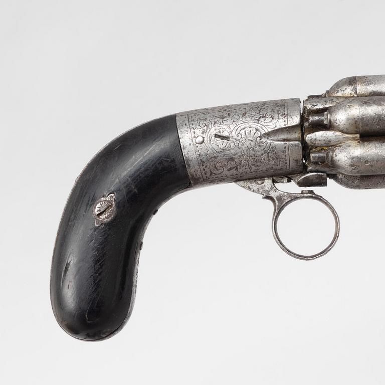 Percussion revolver, Belgian, Mariette's patent, mid-19th century.