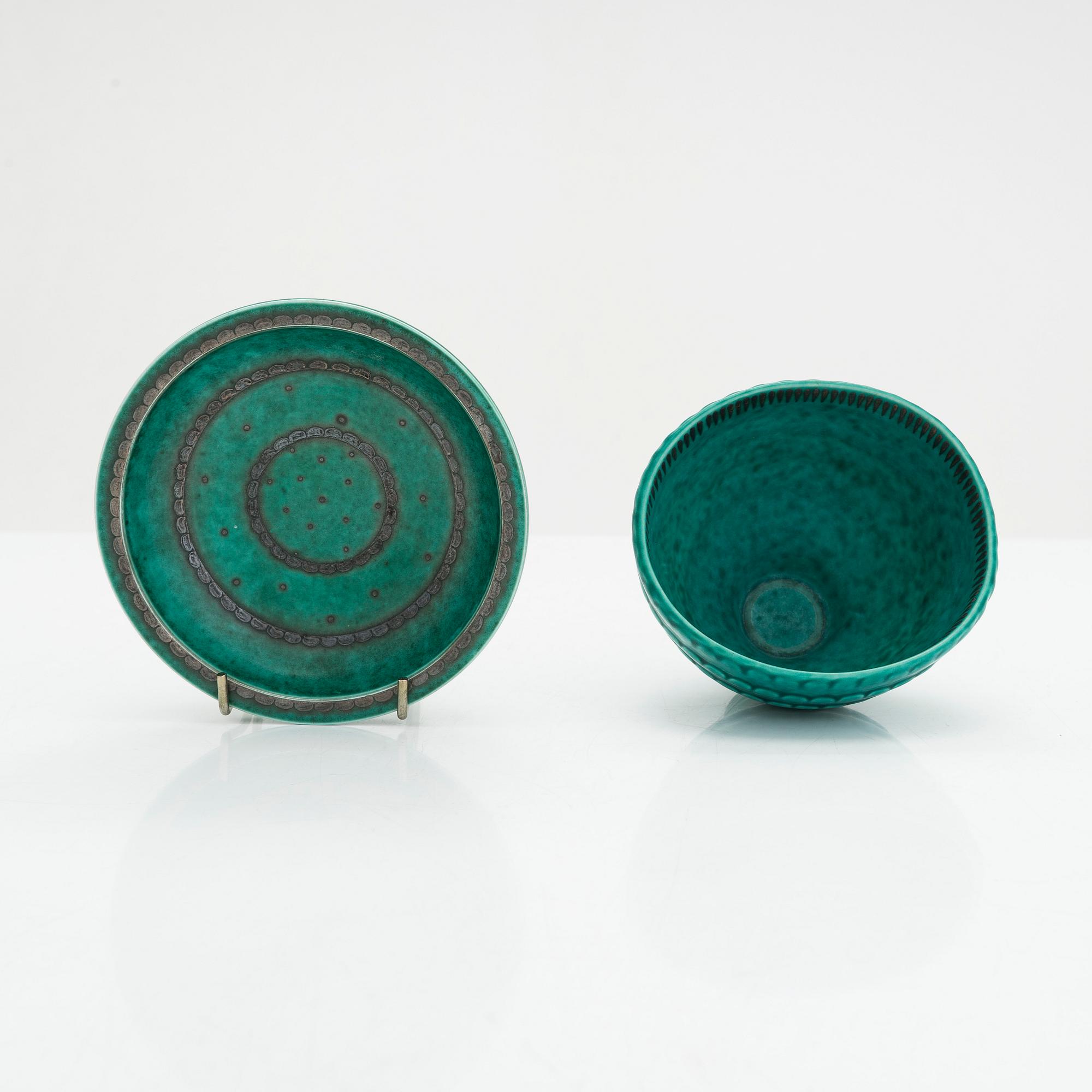 Wilhelm Kåge, En vas och tre skålar, "Argenta" Gustavsberg.