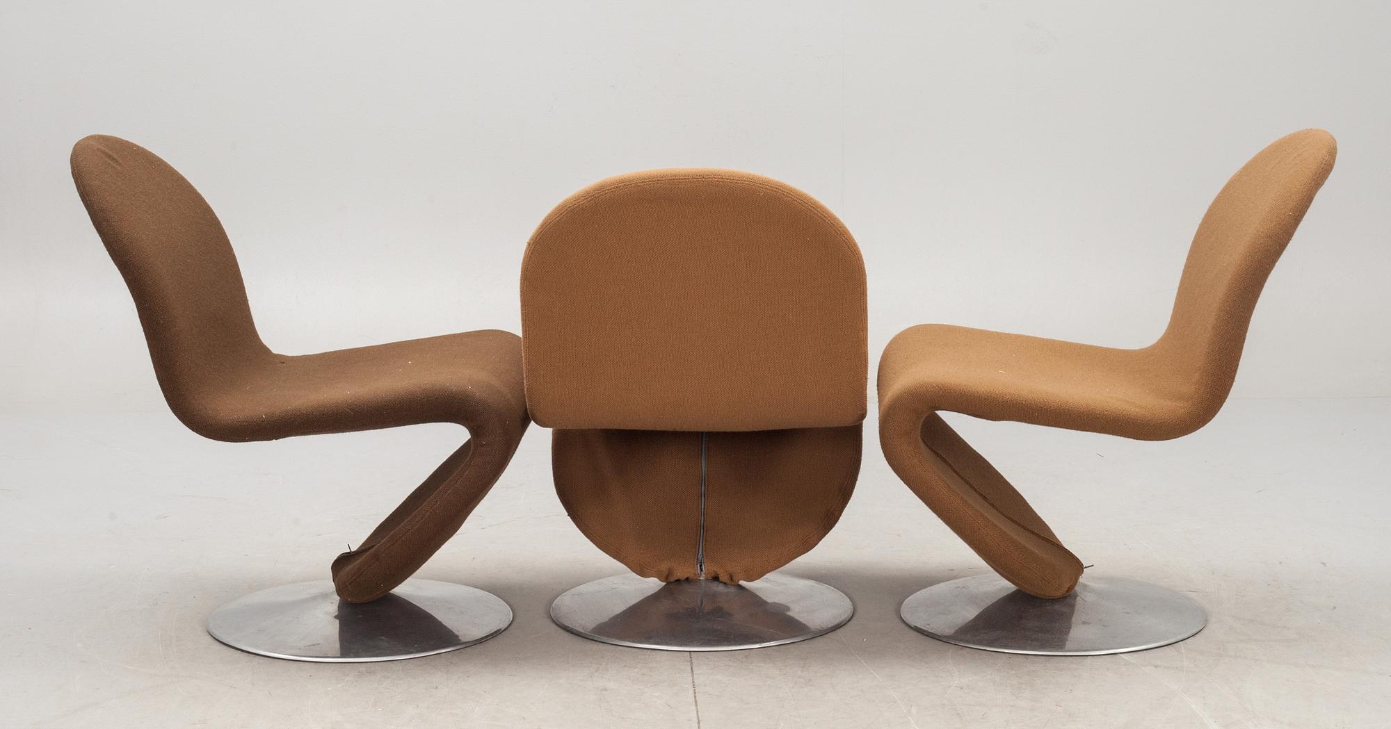 STOLAR, 3 st, Verner Panton för Fritz Hansen, "System 1-2-3". 1970-talets mitt.