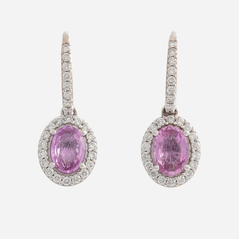 Earrings with pink sapphires and brilliant-cut diamonds.