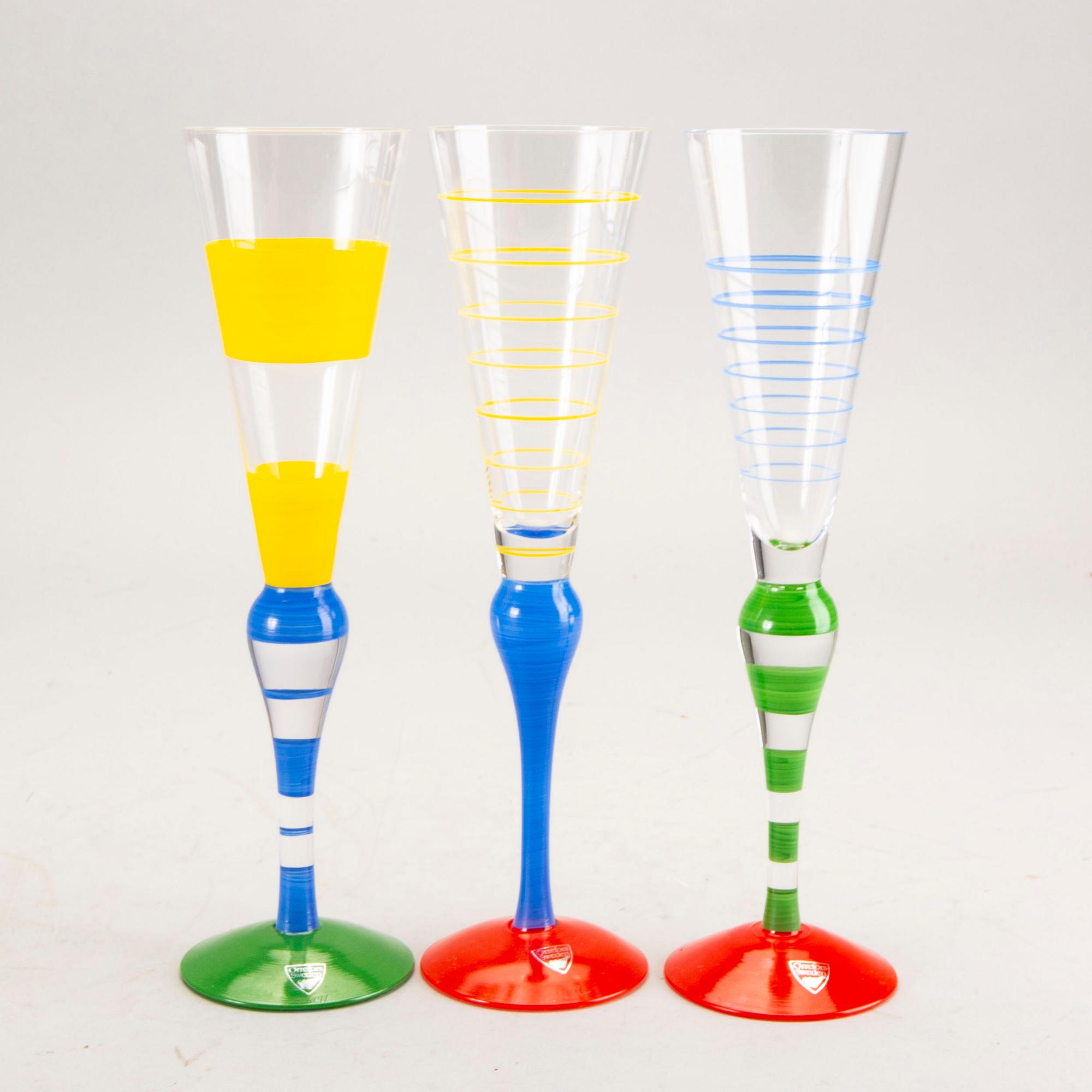 Anne Nilsson, a set of six handpainted champagne glasses from Orrefors.