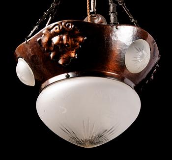 TAKLAMPA, koppar, jugend, sekelskiftet 1900. H 60.