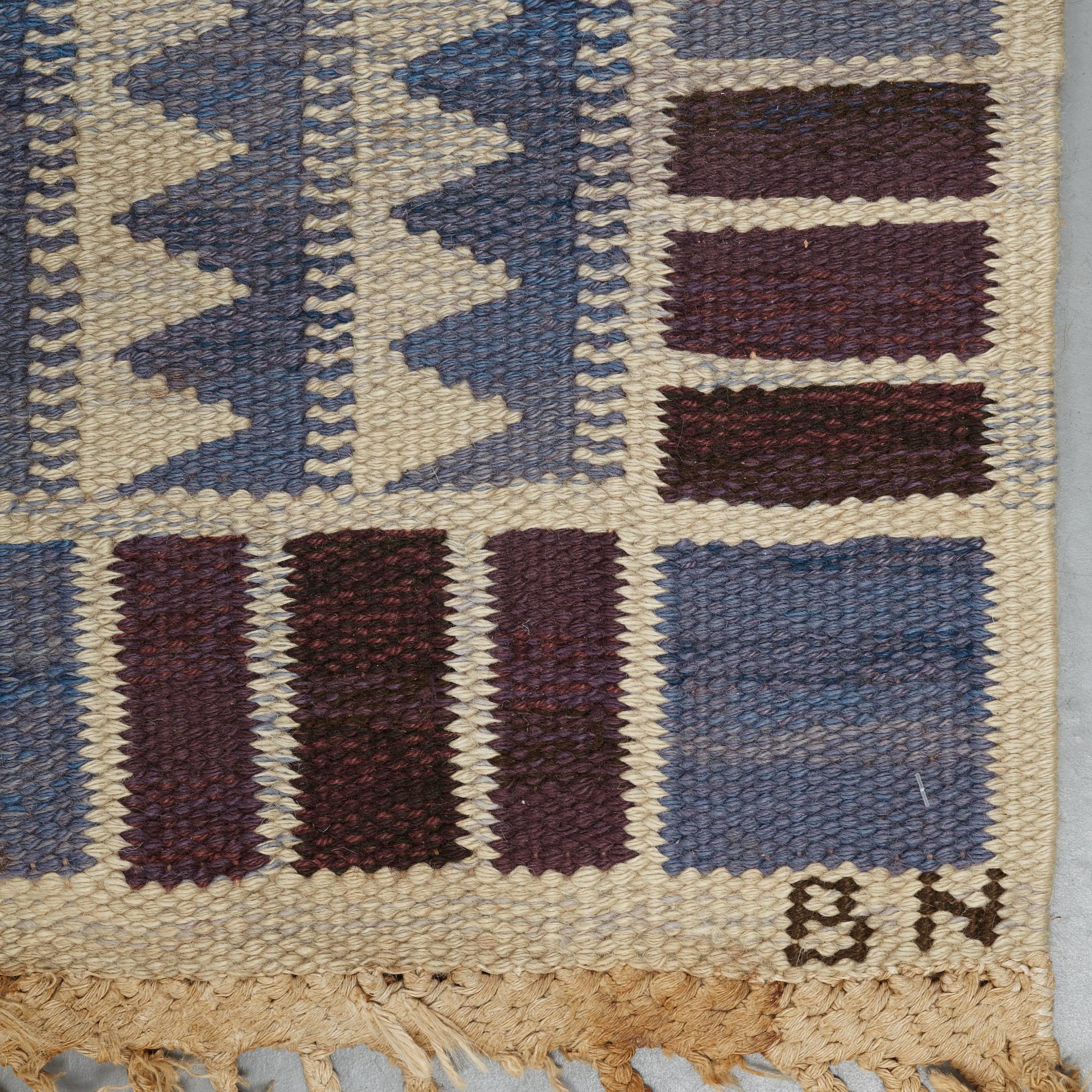 Barbro Nilsson, a carpet, "Salerno blå", flat weave, ca 312 x 201,5-205,5 cm, signed AB MMF BN.
