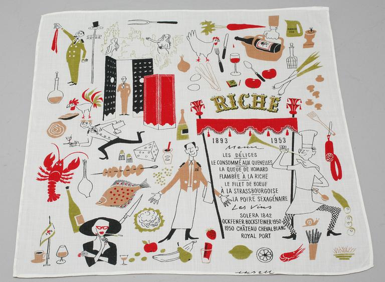 OLLE EKSELL, servett, för Restaurang Riche 60-års jubileum, 1953.