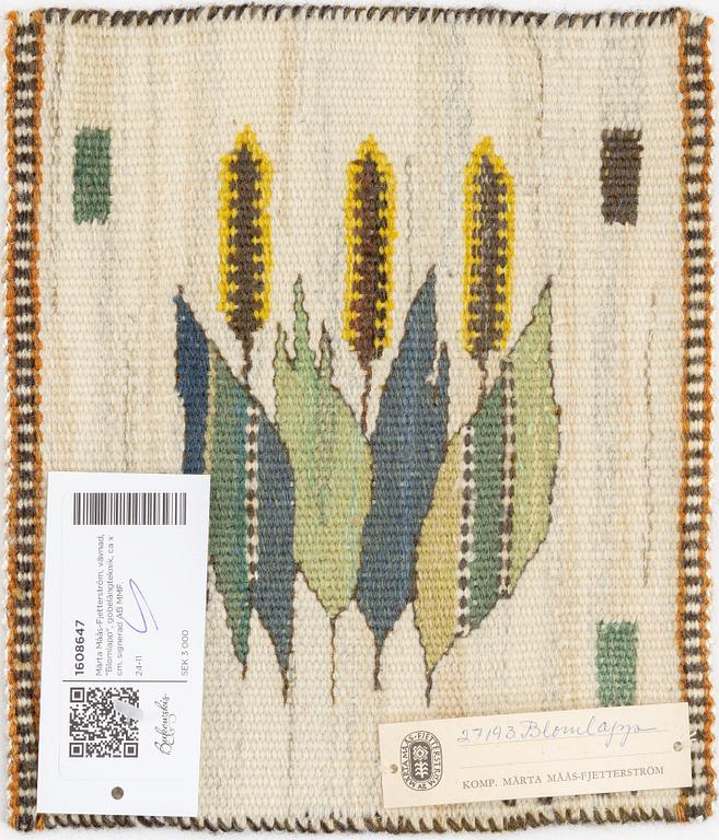 Märta Måås-Fjetterström, a textile, "Blomlapp (Axet)", tapestry weave, c 25 x 22 cm, signed AB MMF.