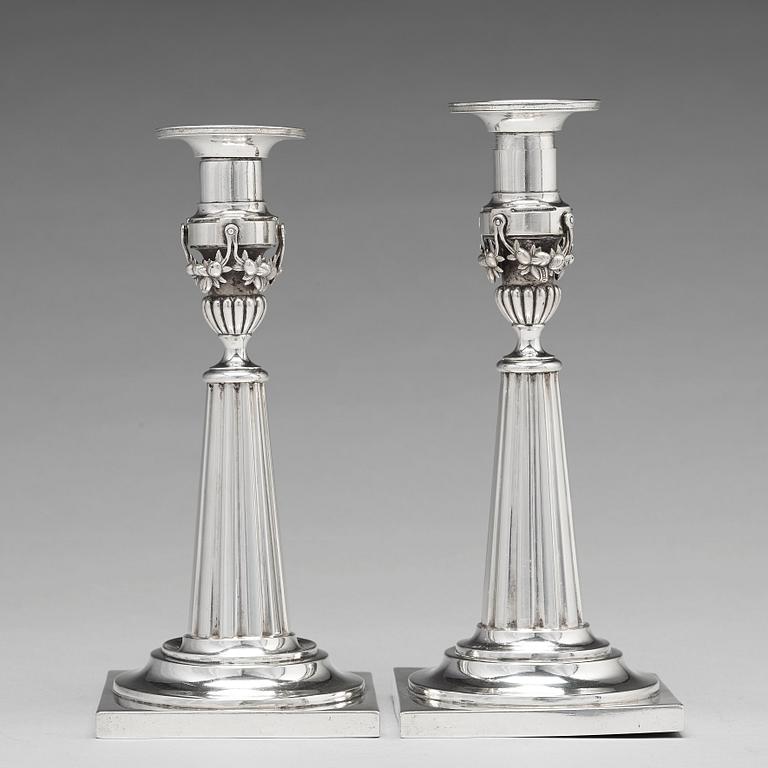 A pair of German early 19th century silver candlesticks, mark of Johann Rudolf Haller, Augsburg 1801.