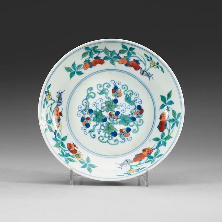 A doucai dish, Qing dynasty, 19th Century, with Chenghua six characters mark.