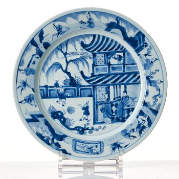 A set of six large blue and white dishes, Qing dynasty, Kangxi (1662-1722).