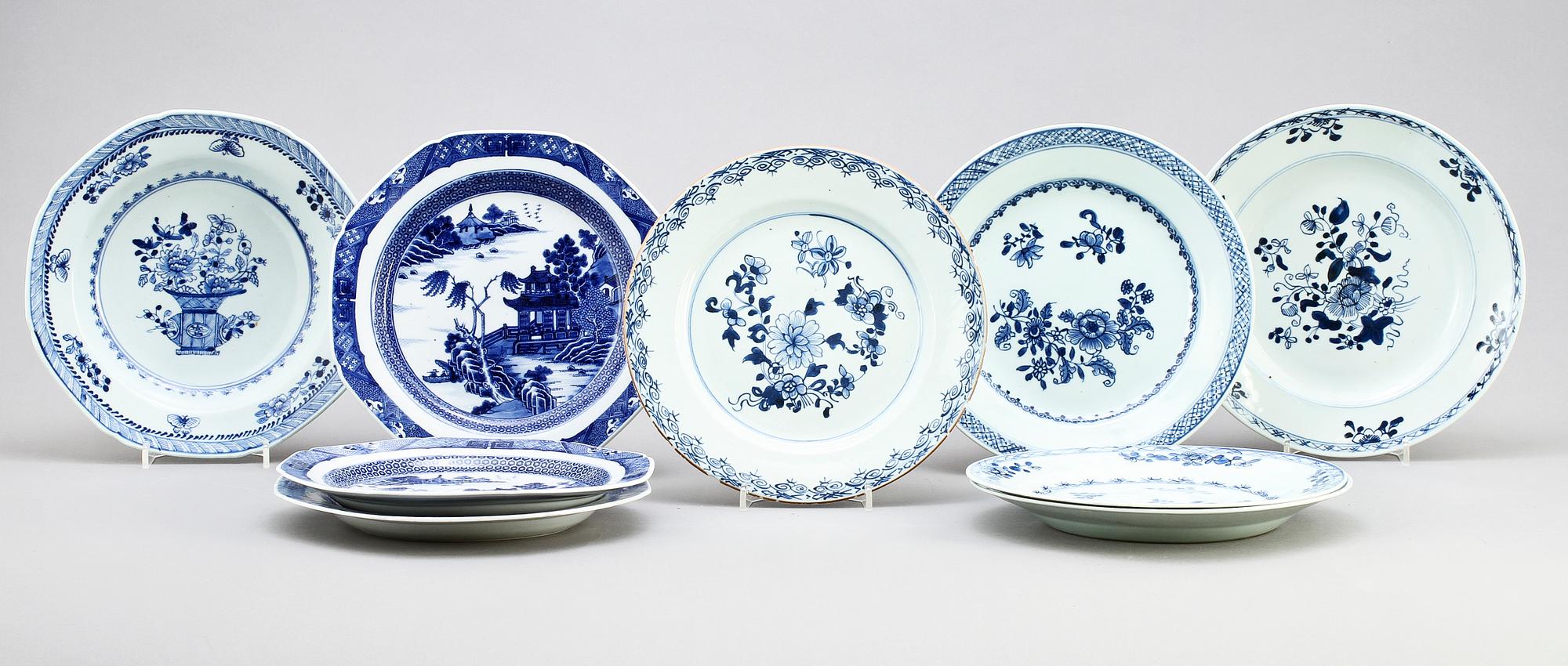 TALLRIKAR, 9 st, porslin, Kina, 1700/1800-tal.