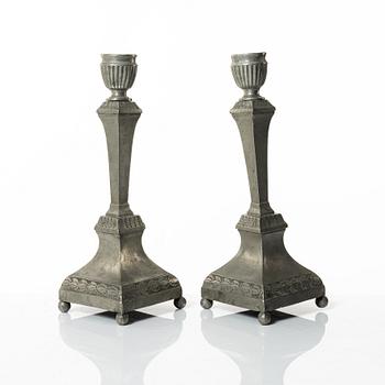 A pair of Swedish pewter candlesticks, marks of Nicklas Anström, Växjö (active 1817-1844).