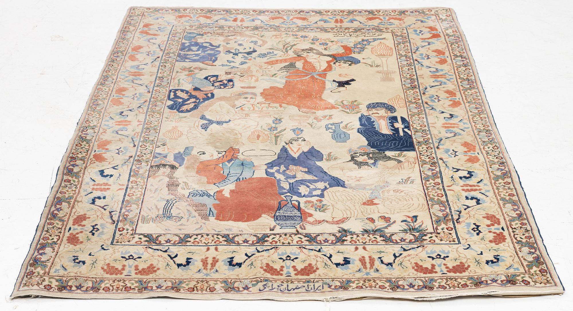 Matta, Täbriz, figural, signerad, ca 171 x 118 cm.