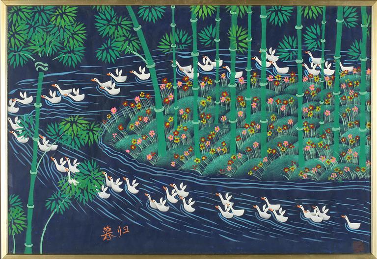 OKÄND KONSTNÄR, gouache, Japan/Kina, 1900-tal.