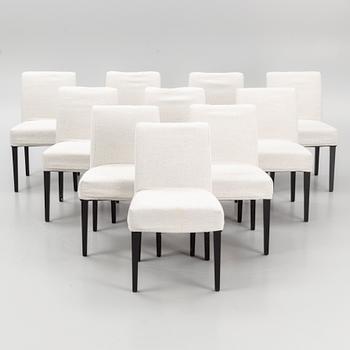 Helene Hennie, a set of ten 'Ranza' chairs, Slettvoll. Upholstered back and seat with removable fabric cover. Bla...