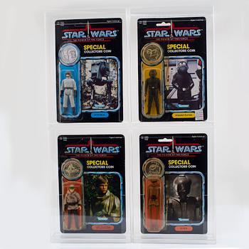 STAR WARS, Luke Skywalker (In Battle Poncho), AT-ST Driver, EV-9D9 & Imperial Gunner, POTF, Kenner 1984.