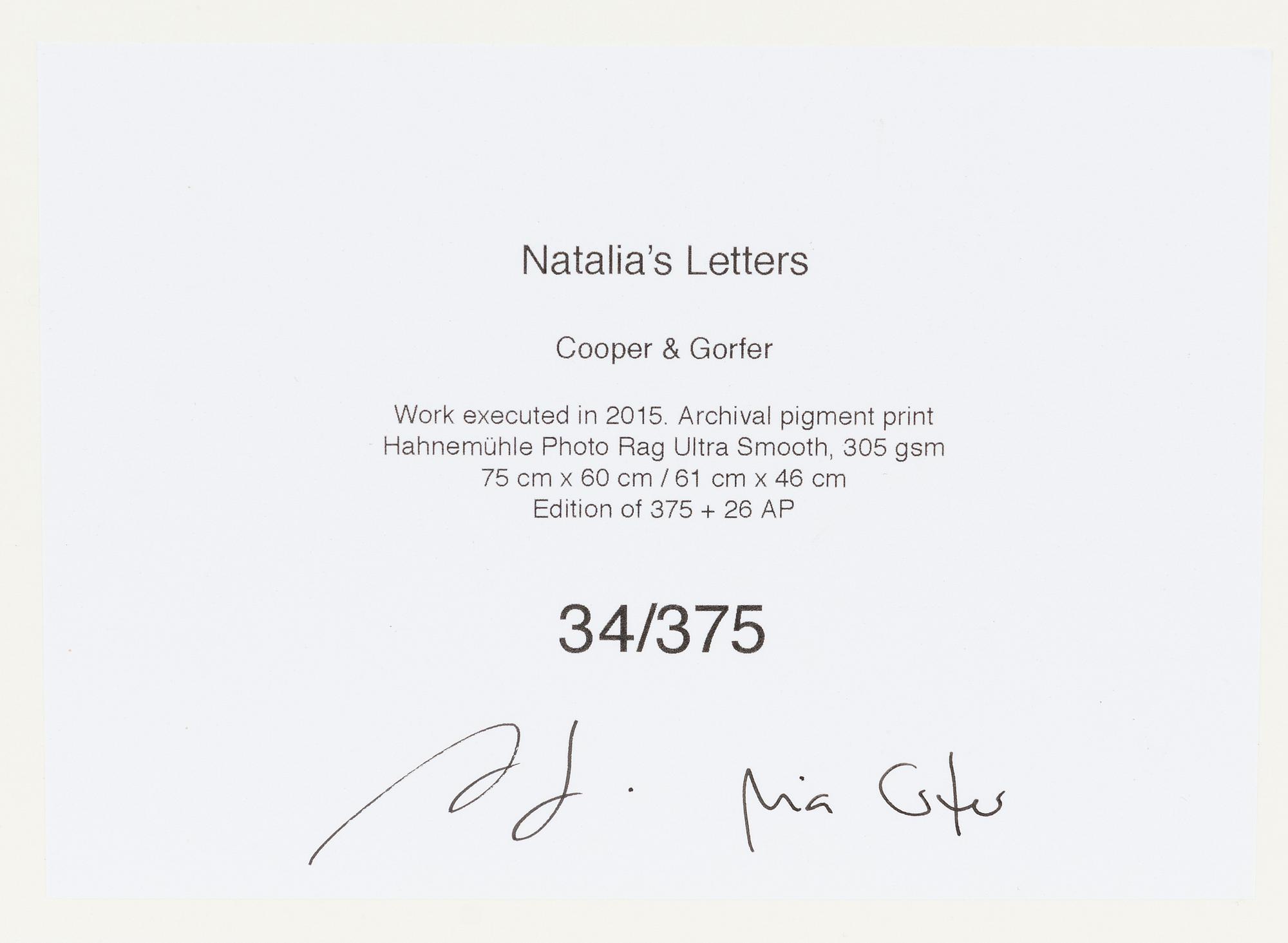 Cooper & Gorfer, "Natalia's Letters", 2017.