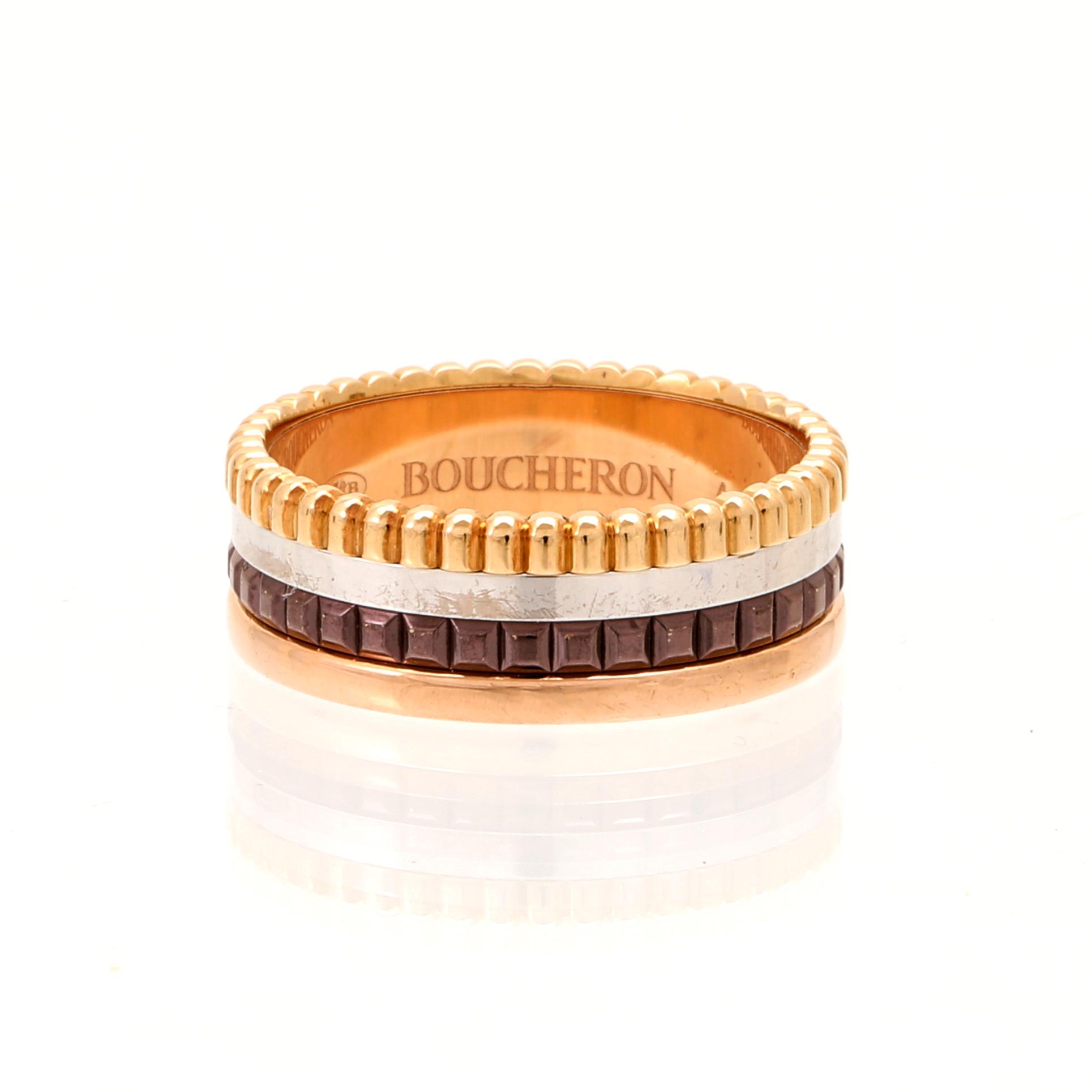 A “Quatre” ring in 18K yellow, pink, white gold and brown PVD by Boucheron.