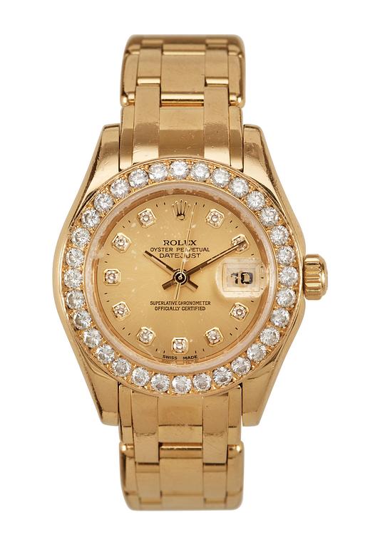 ROLEX, 'Pearlmaster' Datejust, automatisk, guld med briljantslipade diamanter, ca 2000.